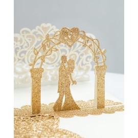STAWINK 3D Pop Up Wedding Card for Bride and Groom - Sparkle Gold with Envelopes & Inside Pages, Engagement, Valentine's Day, Anniversary Cards for Couples