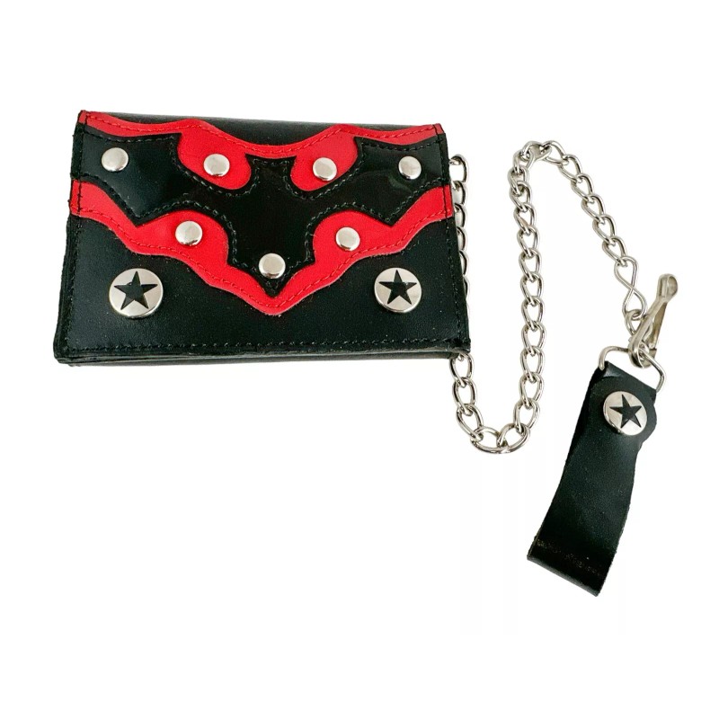 Addicted Bat Bikers Wallet With Chain Genuine Leather Punk Goth