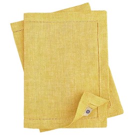 Linen & Cotton Set of 2 Table Mats Placemats Scandi - 100% Linen, Yellow (30 x 44 cm (12'' x 17.6'')) Festive Elegant Rectangular Plate Dinner Table Linen Cloth Fabric Material Home Kitchen Christmas
