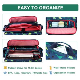 VASCHY Messenger Bag for Kids, Cute 15.6inch Laptop Crossbody School Bag for Boys Teens Dinosaur