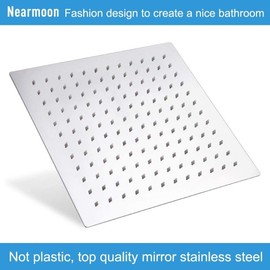 NearMoon Rain Shower Head With Shower Arm, Ceiling Mount Square Shower, Stainless Steel Ceiling Rainfall Showerhead- Waterfall Full Body Coverage (12 Inch, Chrome)