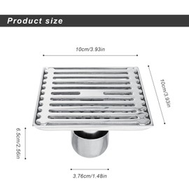 HERKINDNESS Shower Drain Stainless Steel Floor Drain Shower 100 mm x 100 mm Odour Trap Floor Drain with Removable Floor Drain Core and Double Filter Grid for Laundry Kitchen Bathroom
