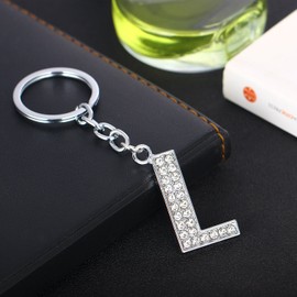 BESPMOSP A-Z Letter Keychain Keyring Crystal Shiny Family Best Friend Jewellery (L)