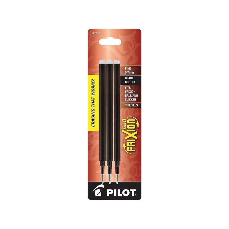 Pilot 77330 Frixion Gel Pen Refills.7mm, Medium Pt, 3/PK, Black