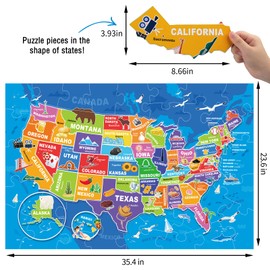 Jumbo Floor Puzzle for Kids,USA Map Puzzle Jigsaw Geography Puzzles,70 Piece US Map 50 States with Capitals,United States Puzzle for Ages 3-5,Preschool Learning Toys Gift for 4-8 Years Old