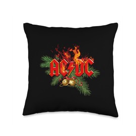 AC/DC Christmas Wish List Flaming Logo with Bells Throw Pillow