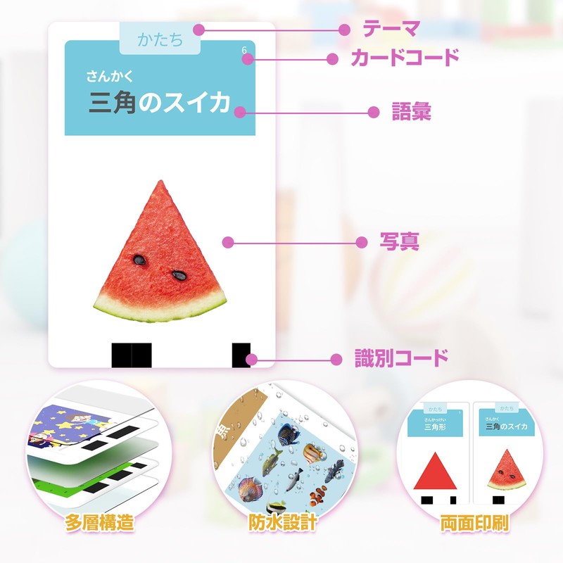 HOMESTEC Flash Cards Talking Language Cards English Words Toddler Pink