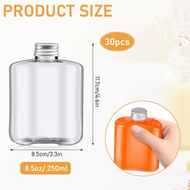 30 Pack 8.5 oz Plastic Juice Bottles, Empty Reusable Juice Bottles Bulk with Caps, Clear Fillable Beverages Flask Containers for Homemade Juice Milk Water Smoothie Cold Drinks