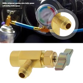 YINETTECH R600a Refrigerant Valve Bottle Opener Brass 7/16" Female Thread to 1/4" SAE Male Thread Self-Sealing Can Tap Adapter for Air Conditioning Refrigerant