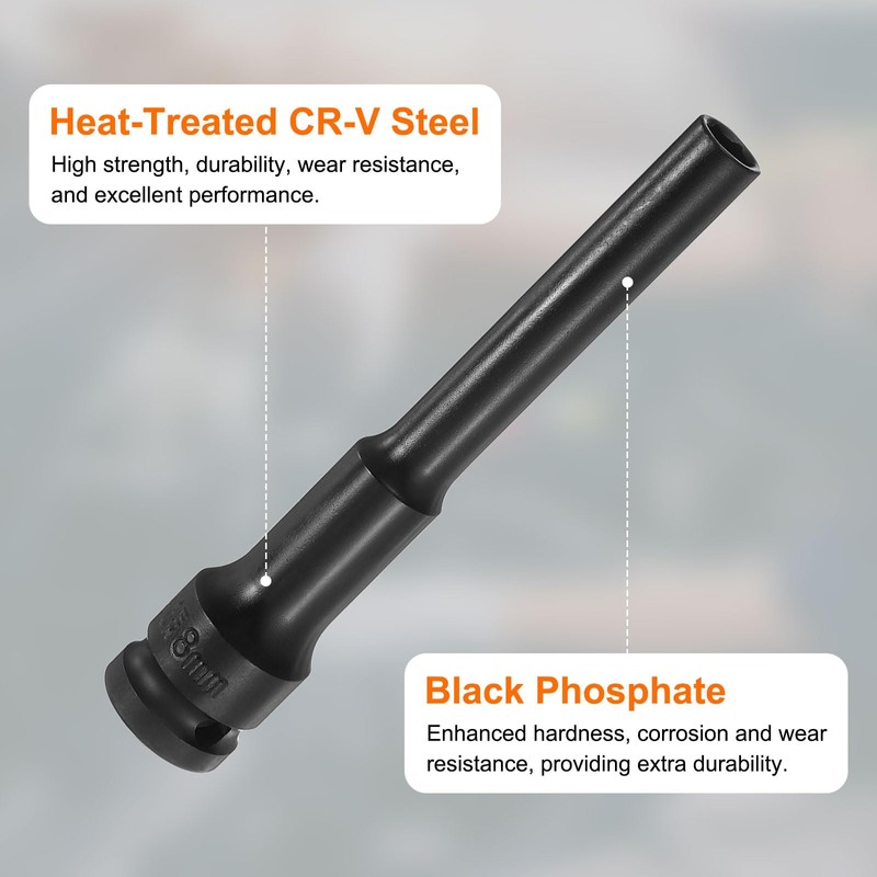 sourcing map Deep Thin Wall Impact Socket 8mm Metric 6