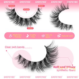GVEFETIEE Cat Eye Lashes 8 Pairs Mink False Eyelashes Natural Look Soft Faux Mink Lashes Fluffy Wispy Lashes Handmade Lightweight Fox Eye D Curl Comfortable Clear Band Eyealshes