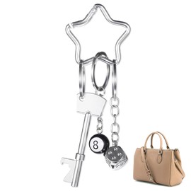 QfwdfcTrenz 8 Ball Keychain Star Dice Keychain Silver Aesthetic Keychains Key Chain Bottle Opener for Backpack Cute Bag Purse Handbag Accessories for Women Men