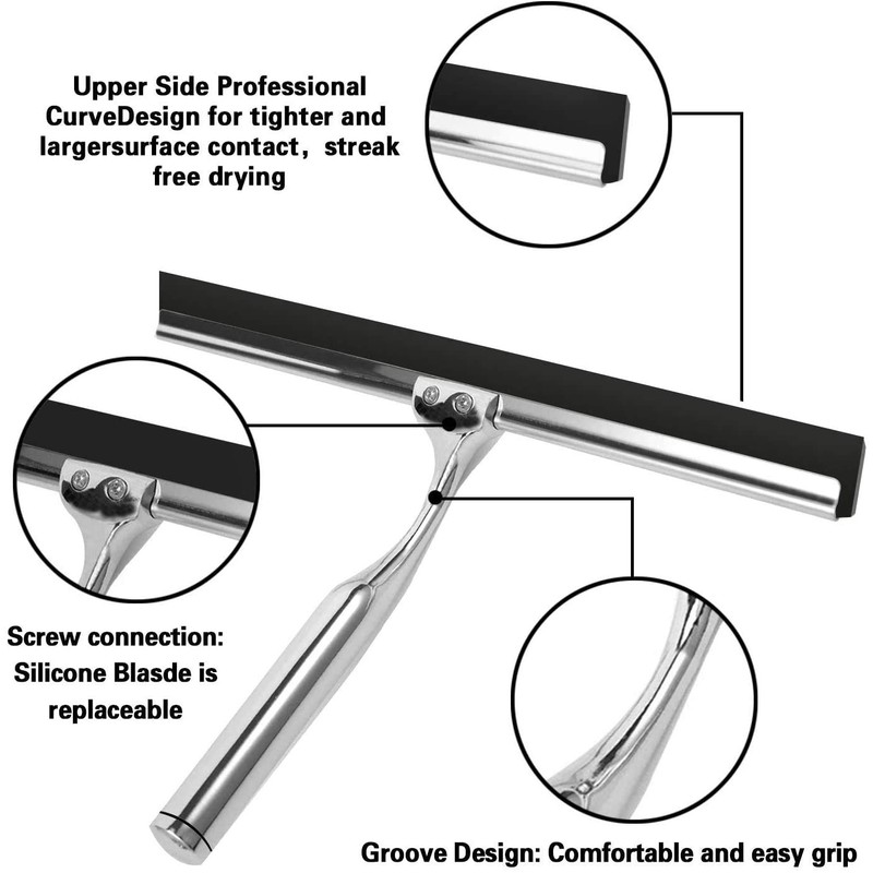 Stainless Steel Shower Squeegee, Window Squeegee, 12 Inch, Shower Wiper
