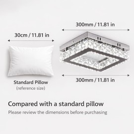 Dimmable Crystal LED Flush Mount Ceiling Light, 11.8"×9.1" Rectangular Close to Ceiling Chandelier, K9 Crystal & Stainless Steel, Remote & App Control, 3000–6500K CCT for Bedroom Living Room