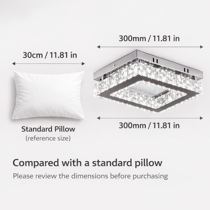 Dimmable Crystal LED Flush Mount Ceiling Light, 11.8"×9.1" Rectangular Close