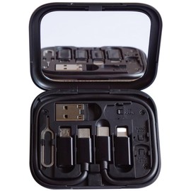 USB C to C Charging/Data Transfer Cable with Type C to Micro/iOS/USB A adapters OTG in Pocket Box with Makeup Mirror Black