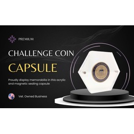 Premium Military Challenge Coin Display Capsule, Hexagonal Acrylic Case with Magnetic Closure, Clear