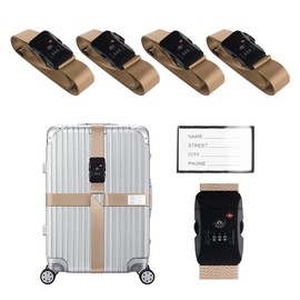 Veki Cross Luggage Straps Set TSA Approved with Lock Adjustable Travel Suitcase Belts Suitcase Tags with Name ID Card Packing Straps for Suitcases Strap Travel Accessories (Khaki*4pcs)