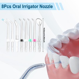 Replacement Heads for Waterpik, 8 Pcs Oral Irrigator Nozzle Set, Flosser Replacement Tips for Waterpik Water Flosser, Replacement Jet Tips Kit, Flosser Refill Heads for Cleaning Teeth