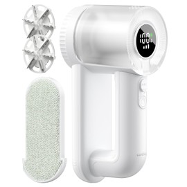 coldSky Electric Fabric Shaver & Lint Remover, Rechargeable Portable 3-Speed LED Digital Display Sweater Defuzzer for Clothes, Sofa, Bedding - Removes Lint, Hairball, Fuzz - White