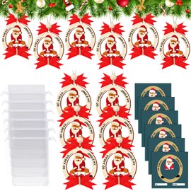 6 Sets Christmas Ornaments for Adults Christmas Party Gift Bulk Wooden Santa Gifts with Red Bells Adult Xmas Tree Ornaments