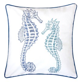 Homey COZY Embroidery Navy Velvet Seahorse Throw Pillow Cover,Ocean Blue Series Nautical Decorative Pillow Case Coastal Beach Theme Home Decor 20x20,Cover Only