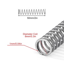 GUNGY Compression Spring Stainless Steel Spring Compression Springs 50 mm Wire Diameter 1 mm Inner Diameter 8 mm Length 50 mm Maximum Spring Force 2 kg Pack of 10