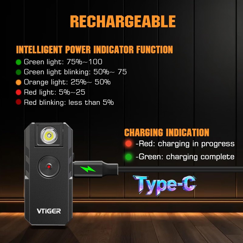 VTIGER C1 Rechargeable EDC Flashlight Clip-on Light, 1300 Lumens Powerful