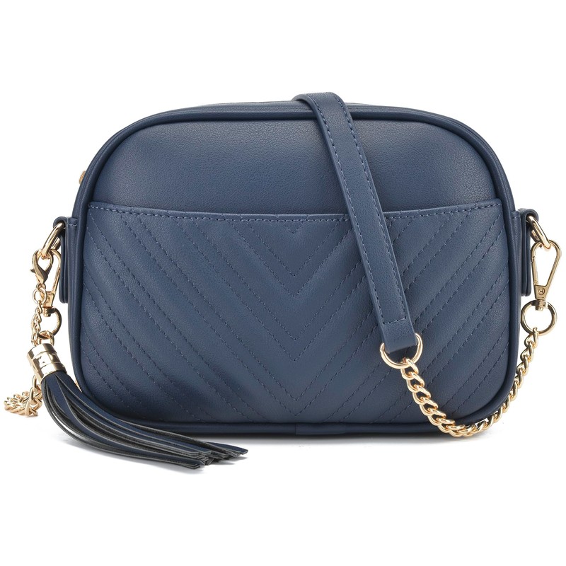 Lola Mae - Bolso bandolera acolchado, diseño moderno, Azul marino,