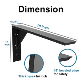 Heavy Duty Shelf Brackets 2 Pack 18" x 10" x 2 1/3" Steel Countertop Support Bracket L Brackets Mantel Bracket for Wood Granite Quartz Countertop