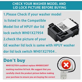 HPUY WH01X27954 Washer Lid Lock Switch Compatible for GE Washer Lid Lock Switch and Hotpoint Replace 290D1580P004 290D1580P002 WH01X24114 WH01X26114