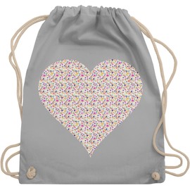 Shirtracer - Gym Bag Backpack - Vintage Retro - Heart Flowers Colourful, 1 Light Grey