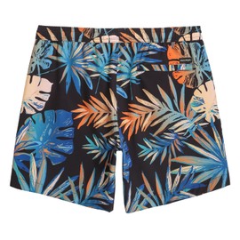 MaaMgic Mens Swim Trunks Stretch Shorts Quick Dry with Mesh Lining Swimwear Bathing Suits,Leaves Black,Medium