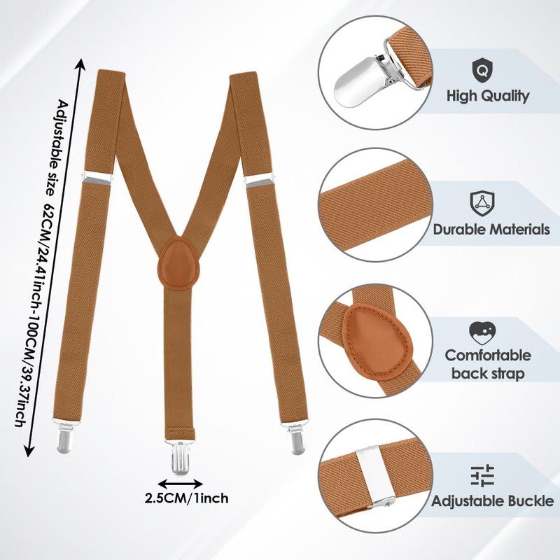 Vesberkl Beige Leather Suspenders - Firefighter Style, Button Closure for