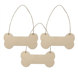 JANOU 3pcs Bone Wood Sign Blank Hanging Wooden Plaque DIY Craft Project Dog Bone Wood Sign with Rope Door Wall Art Decorative, 7.9x3.9 in