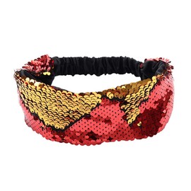 Jixin4you Turban, Women's Stylish Headband, Hair Accessory, Sequins, Soft, Gift, Birthday, Stretchy, Red + Gold