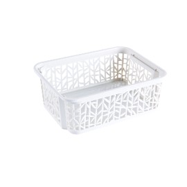 BranQ – Home essential Universal, multifunctional, adjustable storage basket in bamboo design, BPA-free plastic, size S - 2.5 litres, 1 piece, cream