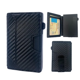 GUOMIS Slim Wallet mit,Metall-Kartenhalter,RFID Schutz,Wallet mit Pop-Up-Kartenhalter,up to 10 Cards,Minimalistisches Design, Brieftasche für Männer(Braune Farbe) (Schwarz)