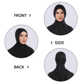 Jiusely Instant Hijab Scarf for Women - Ready To Go Instant Turban Comfortable Sports Hijab With Tie Back Buttons - Breathable Modal Elastic Head Wraps - Black