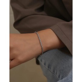 Waitsoul Silver Bracelet for Men 2mm Diamond-Cut Rope Chain Bracelet for Women 6.5 Inch