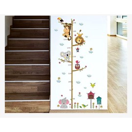 Lion & Elephant Kids Growth Chart Wall Decal，Jungle Animal Height Chart Removable Wall Sticker for Baby Nursery, Kids Room, Playroom Decor，Fun & Educational Wall Art