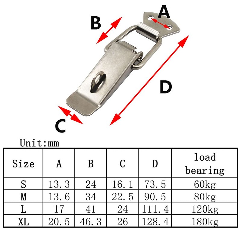 (6 Pieces) Stainless Steel Spring Loaded Latch Clamp Clips for