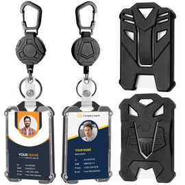 Soleebee 2 Pack Retractable Badge Holder Heavy Duty Carabiner Badge Reels Retractable Keychain with ID Card Holder Cool Tactical Vertical ID Holder