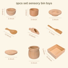 Sparkle Race Sensory Bin Tools with Wooden Box Tray Montessori Toys for Toddlers, Waldorf Toys, Wooden Scoop Dish and Tongs for Kids, Montessori Kitchen for Sensory Table Fine Motor Learning Skills