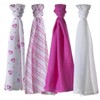 Cuski Super Soft Bamboo Muslins x 4 (Jolie Hearts), Pink,