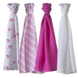 Cuski Super Soft Bamboo Muslins x 4 (Jolie Hearts), Pink, 60 x 60 cm