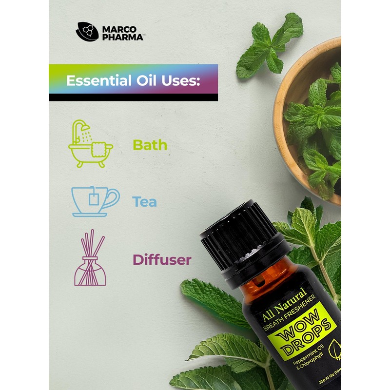 WOW Drops Pure Peppermint Essential Oil- .34 OZ Travel Size,