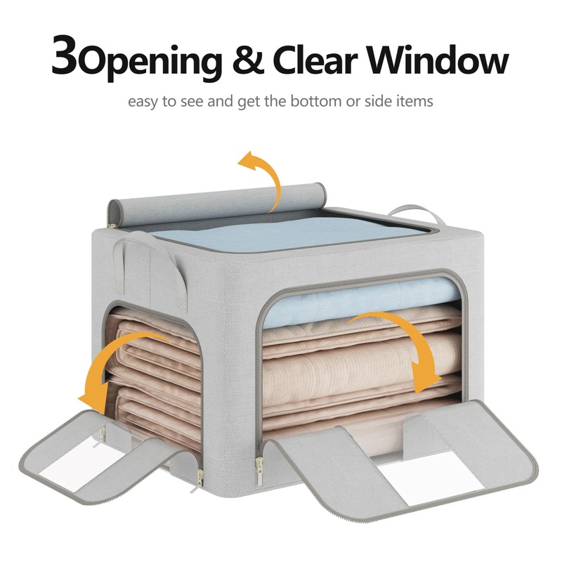 Pinkpum 3 Pack Clothes Storage Bins with Metal Frame, Closet
