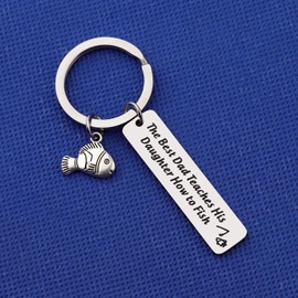 LQRI Fisherman Gift DAD Key Chain The Best Dad Teaches His Daughter How to Fish Keychain Father's Day Gift for Dad from Daughter (sliver)