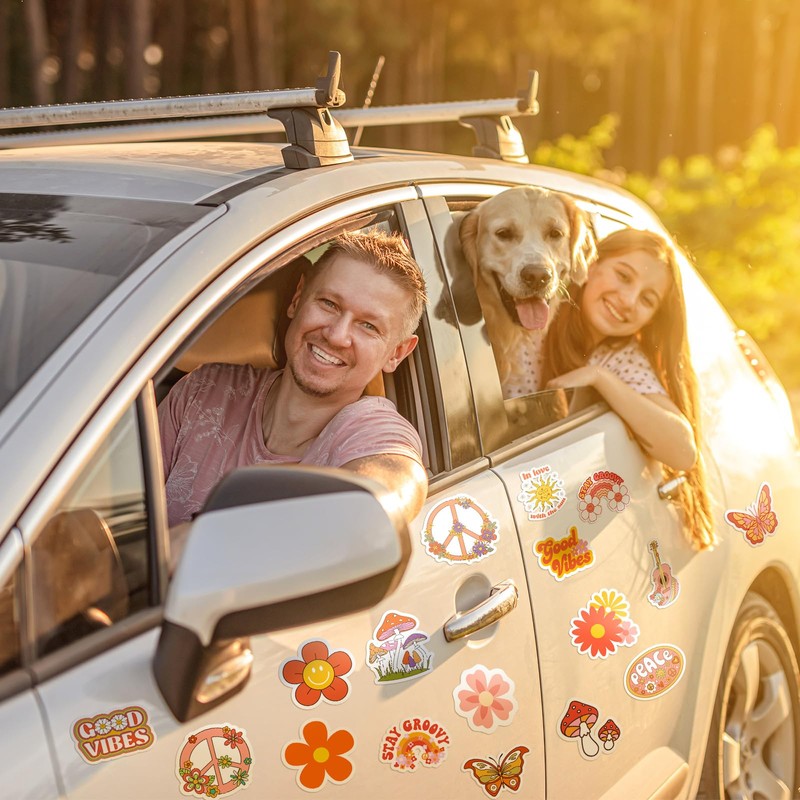 25 Pieces Hippie Car Flower Magnet Groovy Boho Flower Refrigerator